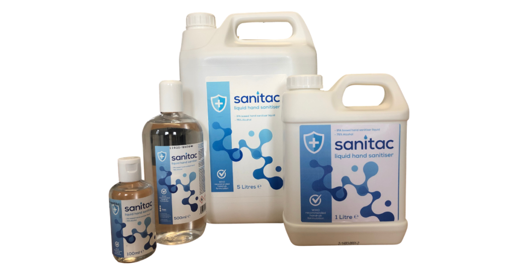 Bottles of hand sanitiser in different volumes