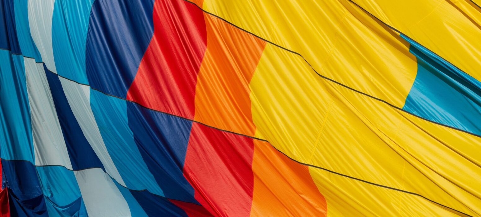 Hot air balloon multi-coloured fabric. Coated textiles for performance.