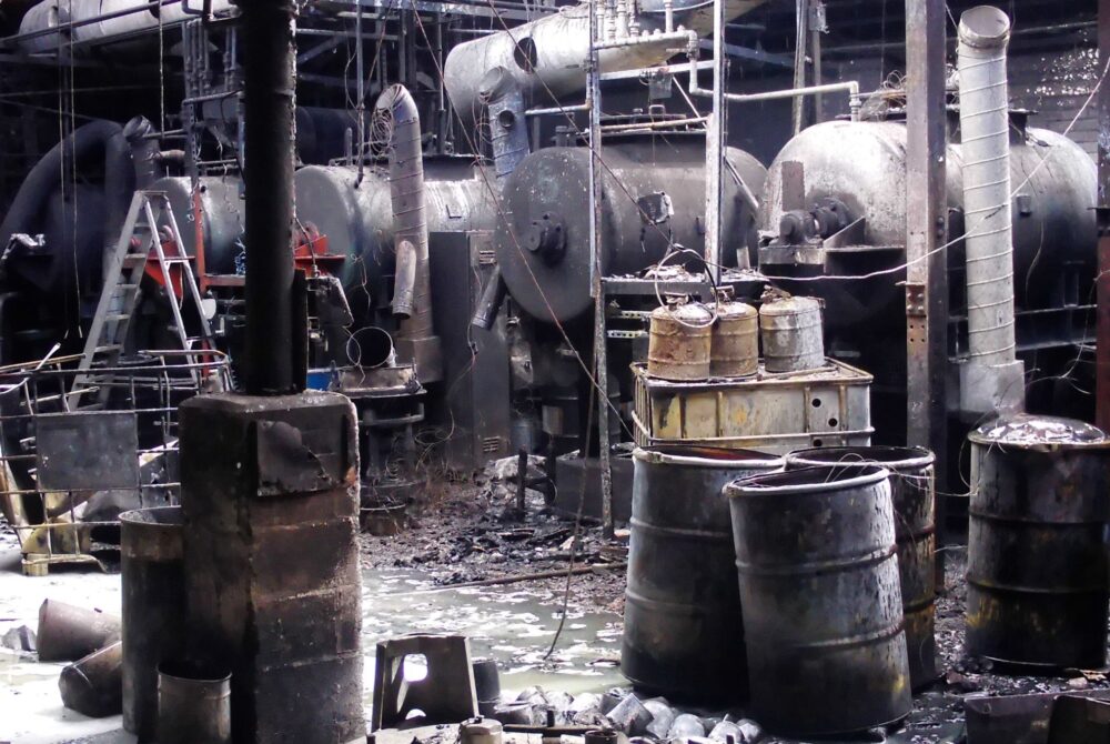 Image of damage to plant and equipment in factory caused by fire
