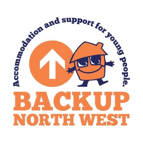 Blue and orange logo for charity Backup Northwest