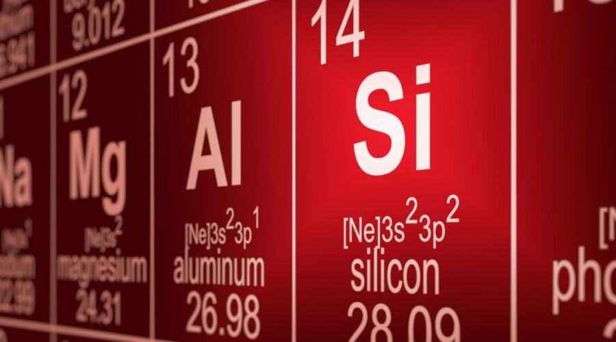Silicone symbol on red periodic table