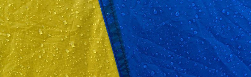 Waterproof blue and yellow tent fabric.