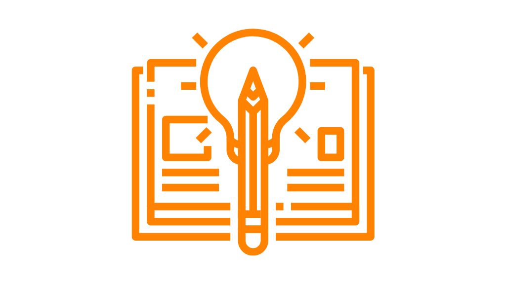 Concept symbol - lightbulb and notebook with pen.